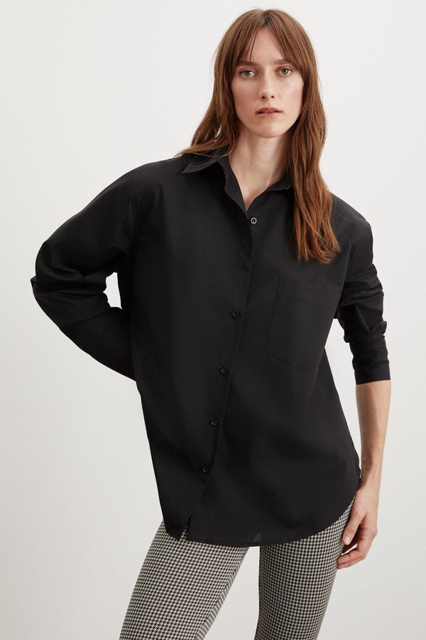 GRIMELANGE GRIMELANGE Celia Women's 100% Cotton Oversize Fit Black Shirt