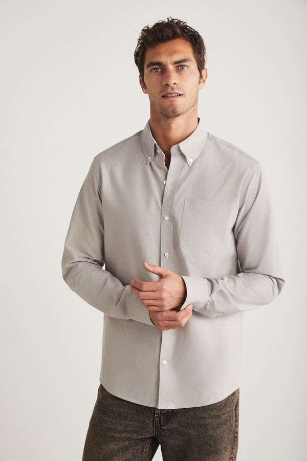 GRIMELANGE GRIMELANGE Cliff Men's 100% Cotton Pocket Oxford Gray Shirt