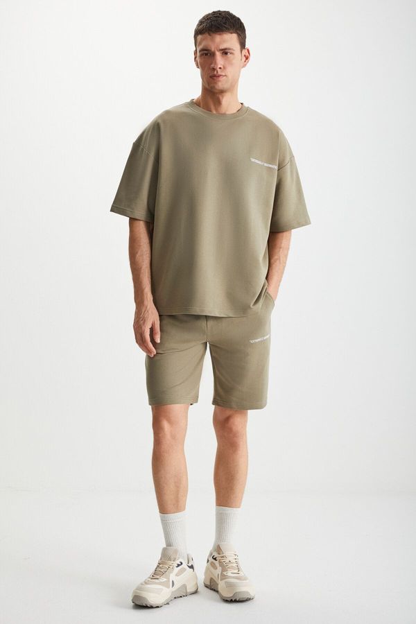 GRIMELANGE GRIMELANGE Colombia Men's 2-Piece Set Comfort Fit Casual Pattern Text Embroidered Non-Raising Khaki Tracksuit Se