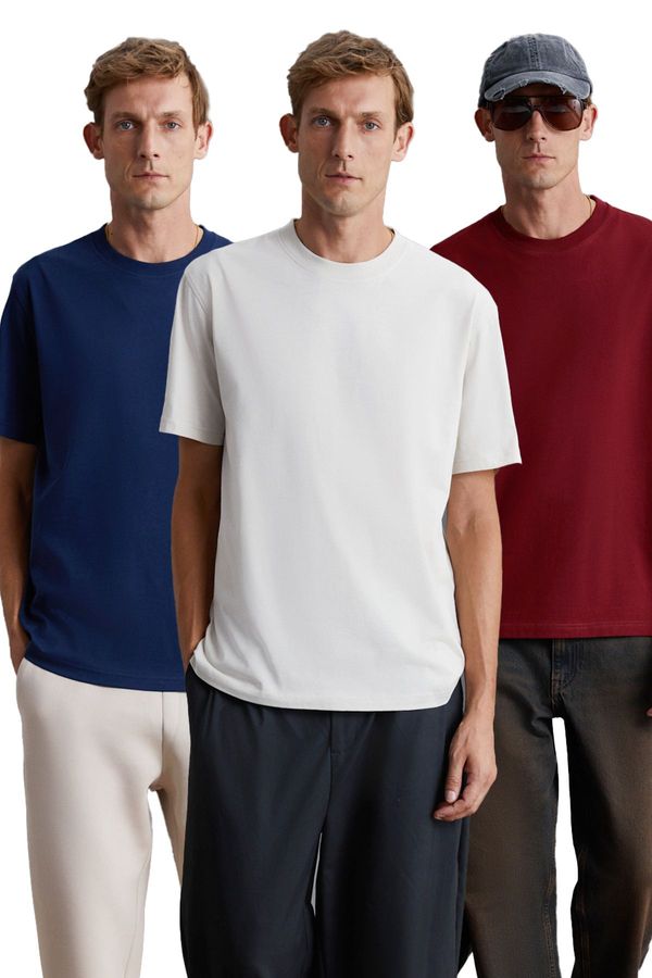 GRIMELANGE GRIMELANGE Cultivated Men's 3-Pack Thick Texture Regular 100% Organic Cotton Claret Red/lcvrt/grey T-shir