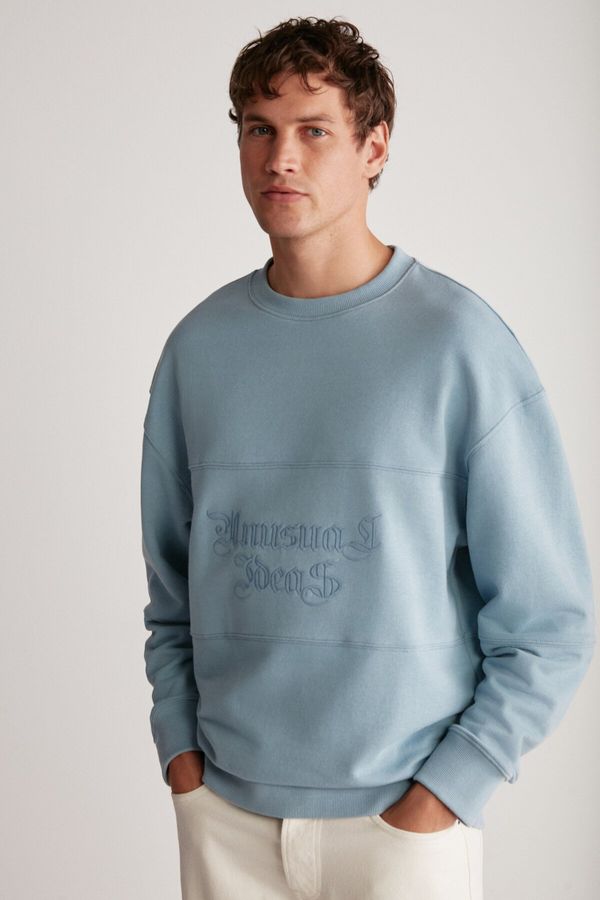 GRIMELANGE GRIMELANGE Drago Men's Oversize Fit Pieced Embroidered Front Round Neck Sweatshirt