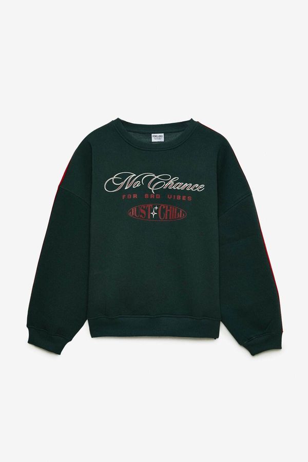 GRIMELANGE GRIMELANGE Erisa Women's Knitted 100% Cotton Printed Long Sleeve Green Sweatshirt