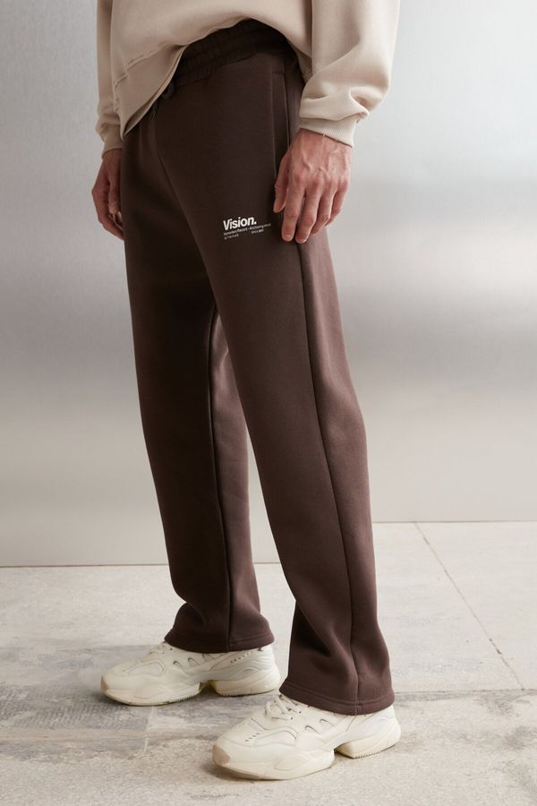 GRIMELANGE GRIMELANGE Freddy Men's Regular Fit Soft Fabric Printed 3 Pocket Bitter Brown Sweatpant