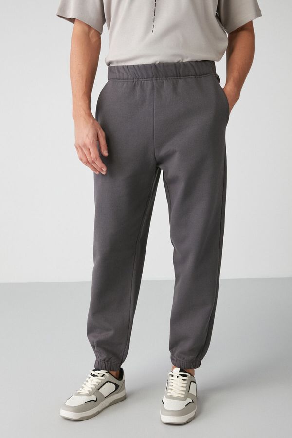 GRIMELANGE GRIMELANGE Inside Men's Regular Fit Soft Fabric Anthracite Sweatpants with Elastic Wais