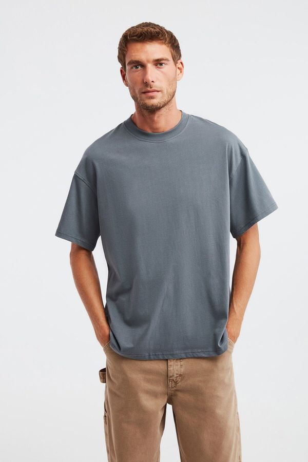 GRIMELANGE GRIMELANGE Jett Men's Oversize Fit 100% Cotton Thick Textured Light Gray T-shirt