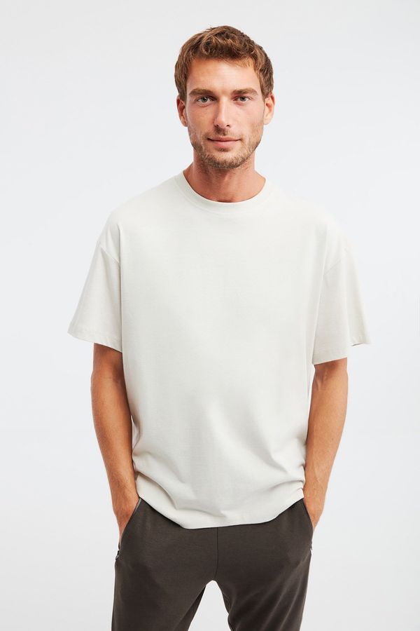 GRIMELANGE GRIMELANGE Jett Men's Oversize Fit 100% Cotton Thick Textured Stone Color T-shirt