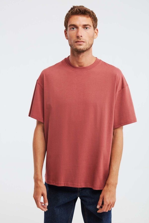 GRIMELANGE GRIMELANGE Jett Men's Oversize Fit 100% Cotton Thick Textured Tile Color T-shirt