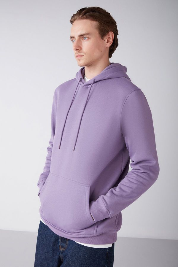 GRIMELANGE GRIMELANGE Jorge Men's Soft Hooded Organic Cotton Kangaroo Pocket Regular Purple Sweatshirt