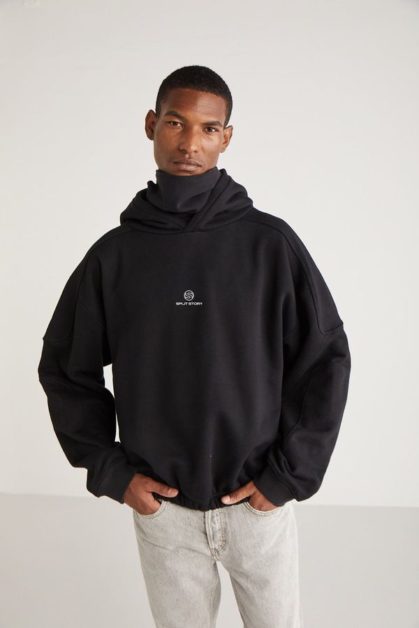 GRIMELANGE GRIMELANGE Joshua Men's Hooded Oversize Black Collar Sweatshir