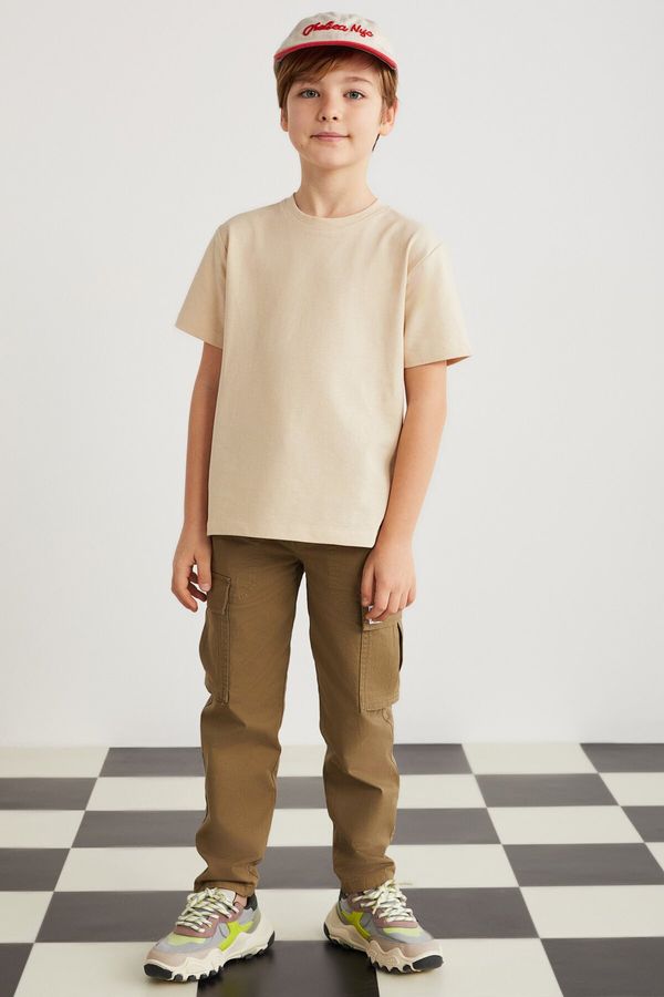 GRIMELANGE GRIMELANGE Lorenz Boys 100% Cotton Crew Neck Relaxed Fit Short Sleeve Beige T-shir