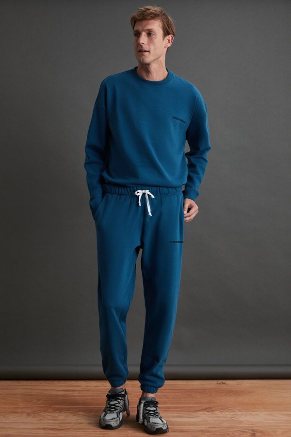 GRIMELANGE GRIMELANGE Marshall Men's Cotton Fleece Inside Embroidered Relaxed Petroleum Green Tracksuit Se