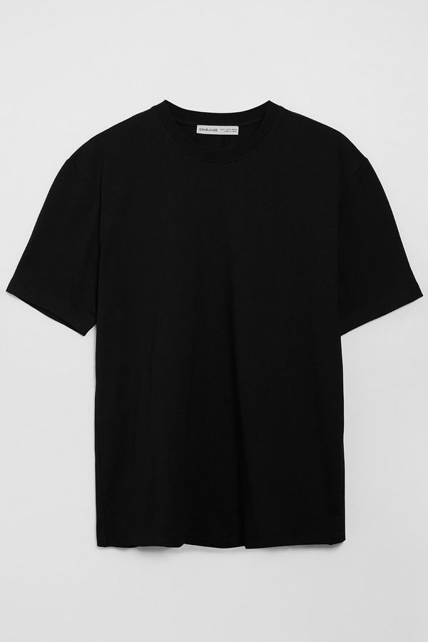 GRIMELANGE GRIMELANGE Men's Solo Comfort Fit Thick Textured Black T-shirt