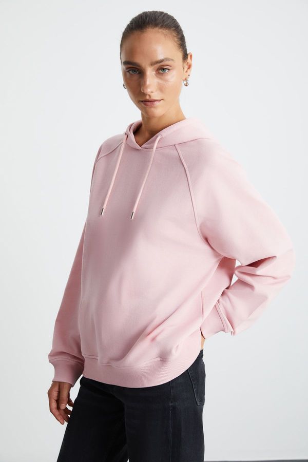 GRIMELANGE GRIMELANGE NORIANA Women's Pink Hooded Sweatshirt with Raised Back Print Detai