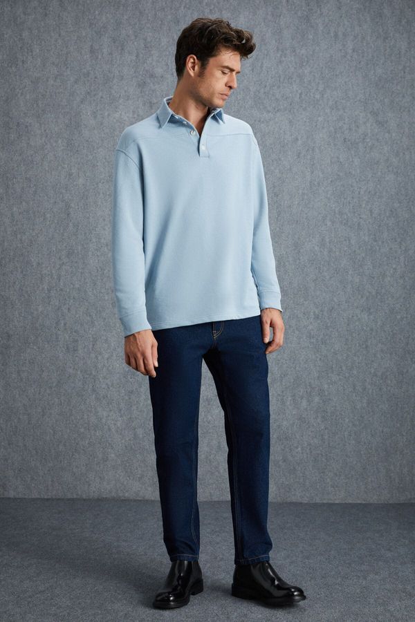 GRIMELANGE GRIMELANGE Onyeka Men's 100% Cotton Blue Sweatshir