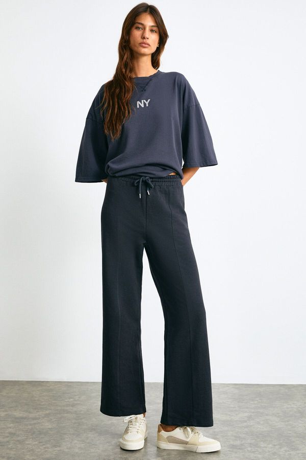 GRIMELANGE GRIMELANGE REENA Women's 100% Organic Cotton Front Ribbed Anthracite Sweatpants