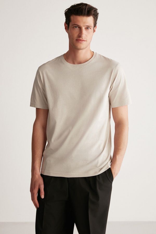 GRIMELANGE GRIMELANGE Rudy Men's Slim Fit 100% Cotton Medium Stone Color T-shirt
