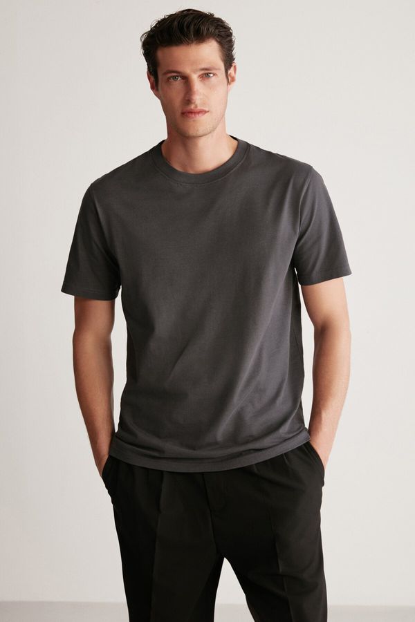 GRIMELANGE GRIMELANGE Rudy Men's Slim Fit 100% Cotton Medium Thickness Anthracite T-shirt
