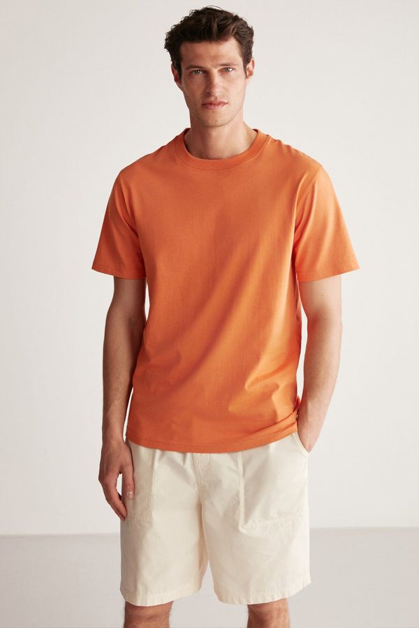 GRIMELANGE GRIMELANGE Rudy Men's Slim Fit 100% Cotton Medium Thickness Orange T-shirt