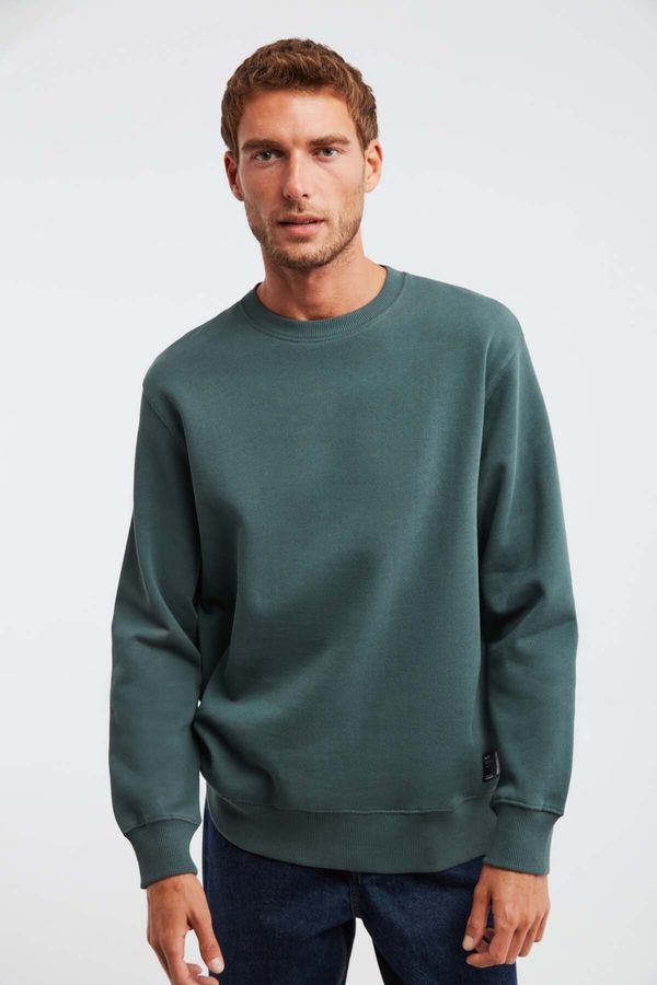 GRIMELANGE GRIMELANGE Travis Men's Soft Fabric Regular Fit Round Collar Dark Green Sweatshir