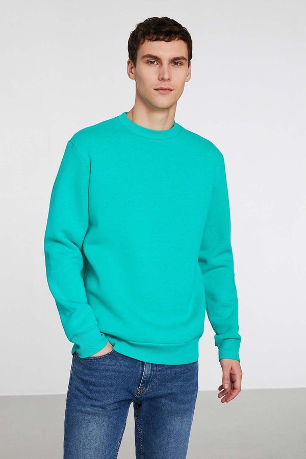 GRIMELANGE GRIMELANGE Travis Men's Soft Fabric Regular Fit Round Collar Green Sweatshir