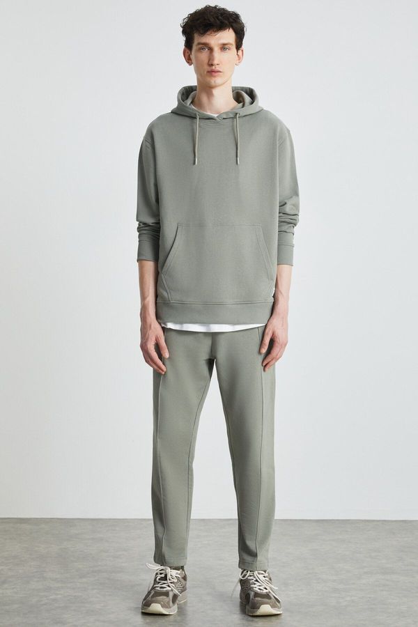 GRIMELANGE GRIMELANGE WALFRED Men's 100% Organic Cotton 3 Thread Non-Ringed Front Ribbed Green Sweatpant