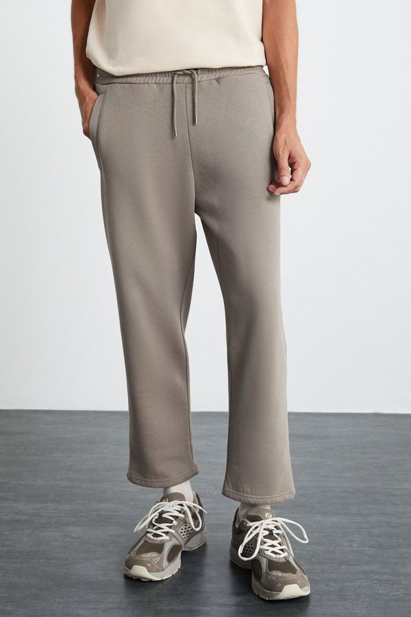 GRIMELANGE GRIMELANGE WENDER Men's 100% Organic Cotton 3 Thread Non-raised Elastic Waist Beige Sweatpant