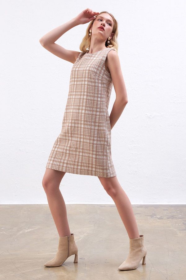 Gusto Gusto Plaid Tuvit Dress - Beige