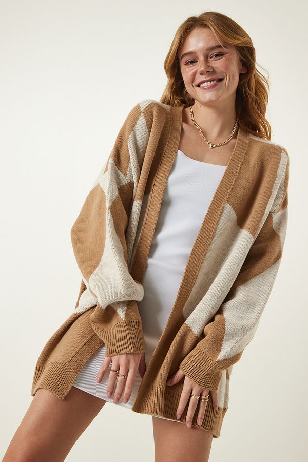 Happiness İstanbul Happiness İstanbul Biscuit Cream Patterned Thick Cardigan Jacket
