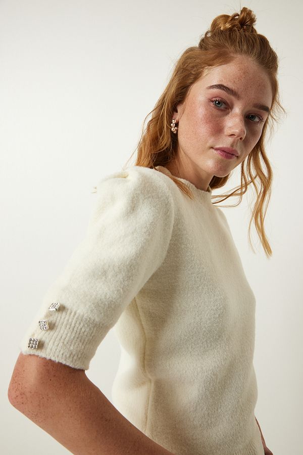 Happiness İstanbul Happiness İstanbul Cream Soft Textured Seasonal Knitwear Blouse