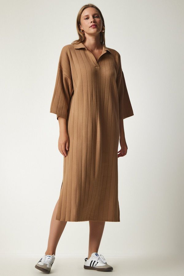 Happiness İstanbul Happiness İstanbul Women Biscuit Polo Neck Oversize Knitwear Dress