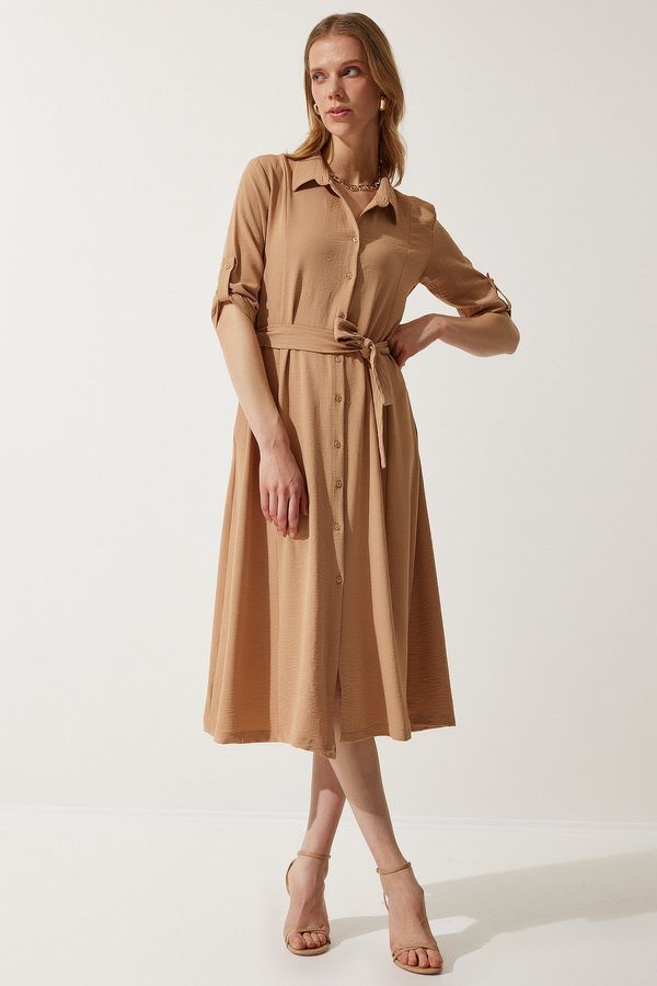 Happiness İstanbul Happiness İstanbul Women Camel Belted Shirt Dress