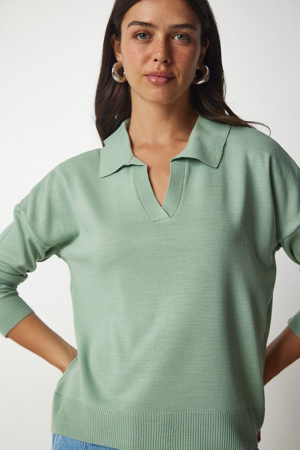 Happiness İstanbul Happiness İstanbul Women's Almond Green Polo Neck Basic Sweater