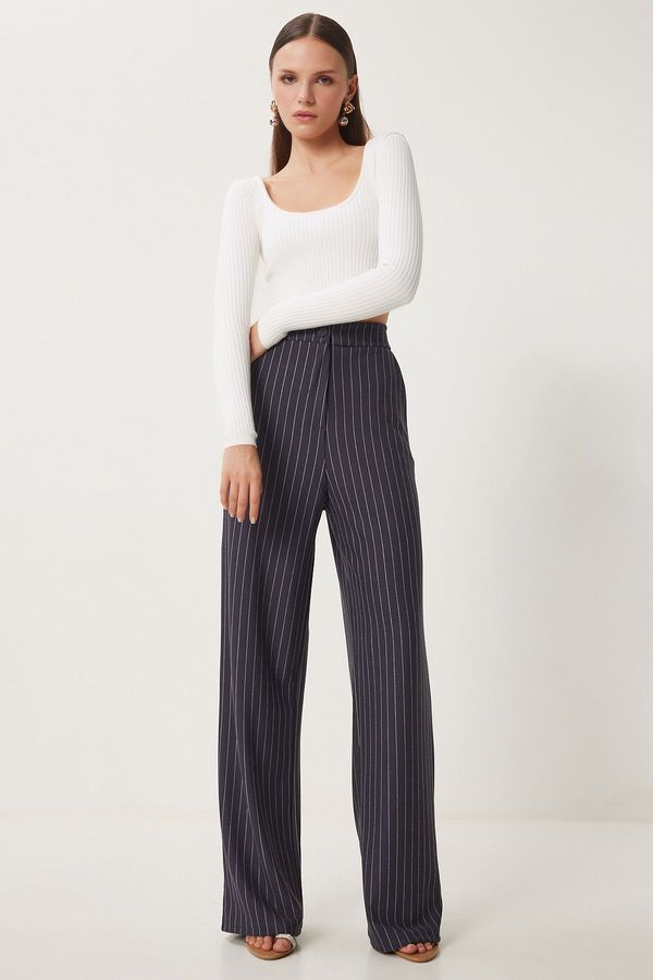 Happiness İstanbul Happiness İstanbul Women's Anthracite Striped Casual Woven Trousers