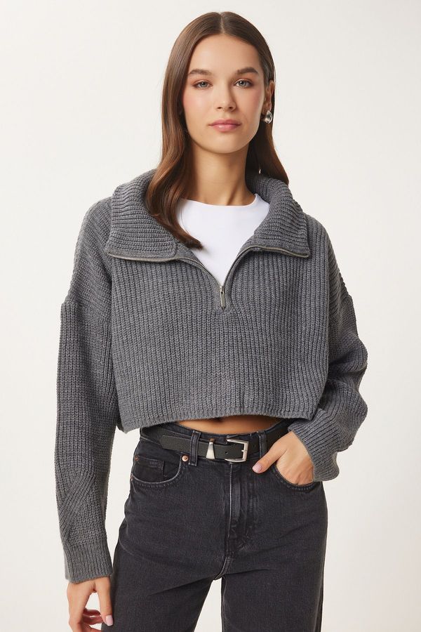 Happiness İstanbul Happiness İstanbul Women's Anthracite Zip Turtleneck Knitwear Sweater