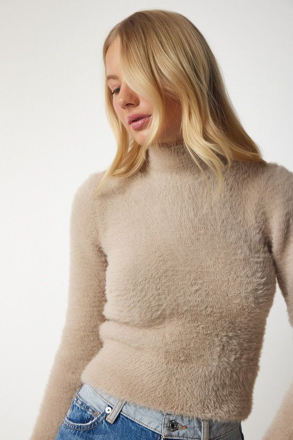 Happiness İstanbul Happiness İstanbul Women's Beige Turtleneck Bearded Knitwear Sweater