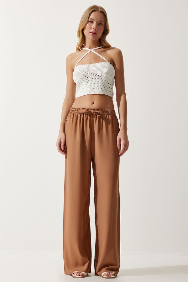Happiness İstanbul Happiness İstanbul Women's Biscuit Flowy Knitted Palazzo Trousers