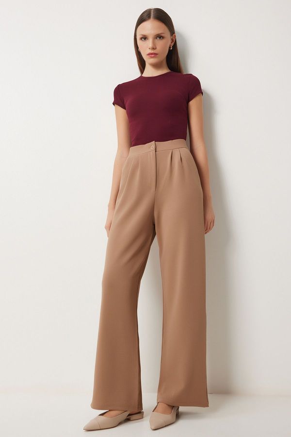 Happiness İstanbul Happiness İstanbul Women's Biscuit Lycra Comfortable Palazzo Knitted Trousers