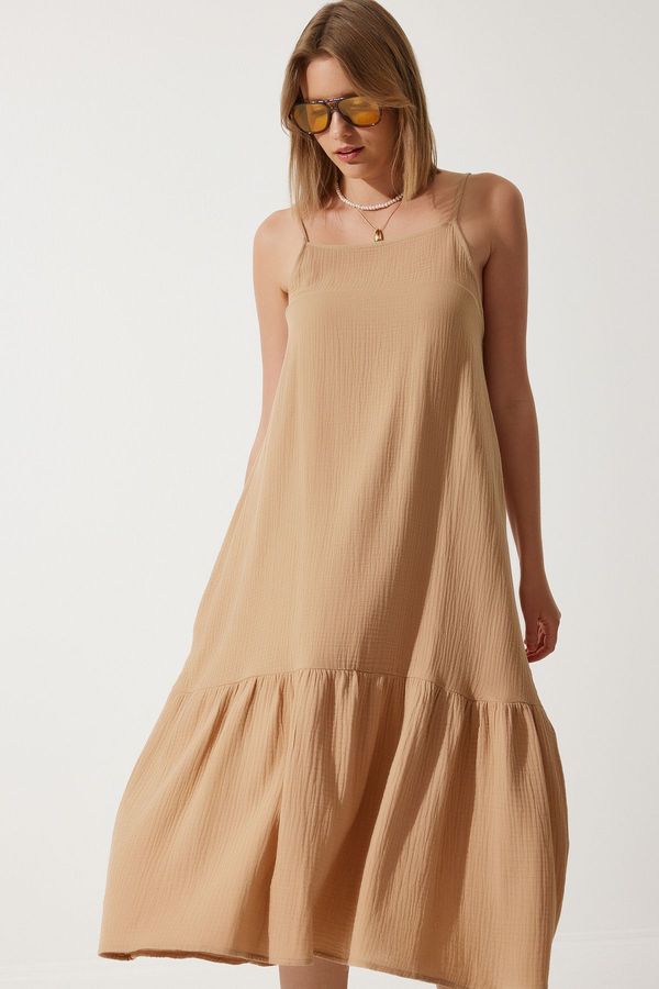 Happiness İstanbul Happiness İstanbul Women's Biscuit Strap Summer Loose Muslin Dress