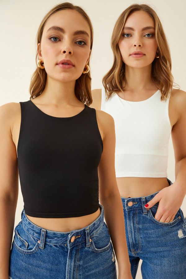 Happiness İstanbul Happiness İstanbul Women's Black and White Strapless Sandy 2-pack Crop Top