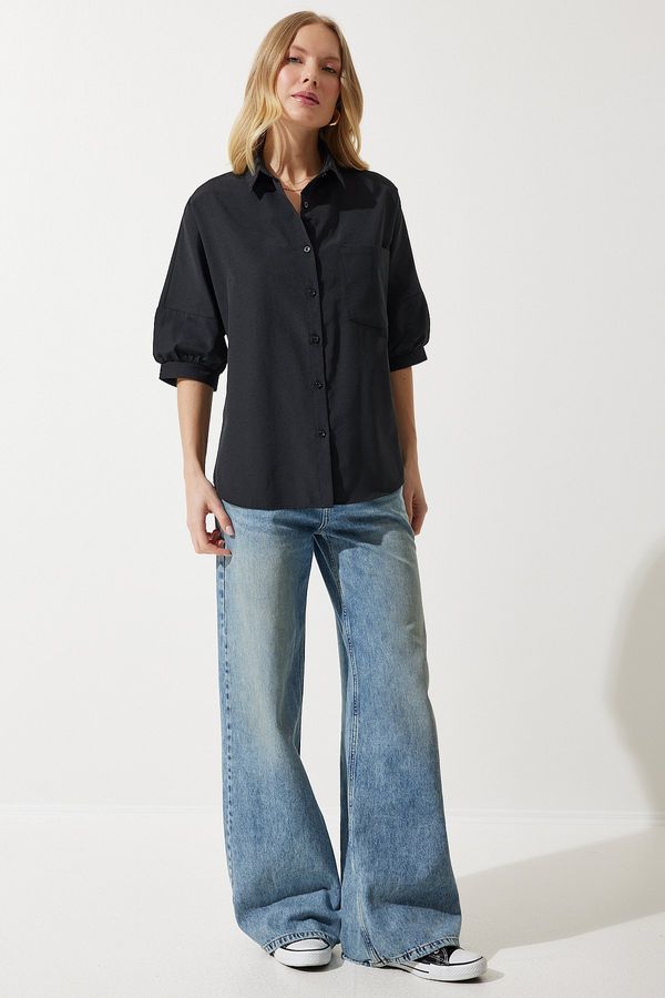 Happiness İstanbul Happiness İstanbul Women's Black Balloon Sleeve Poplin Shirt