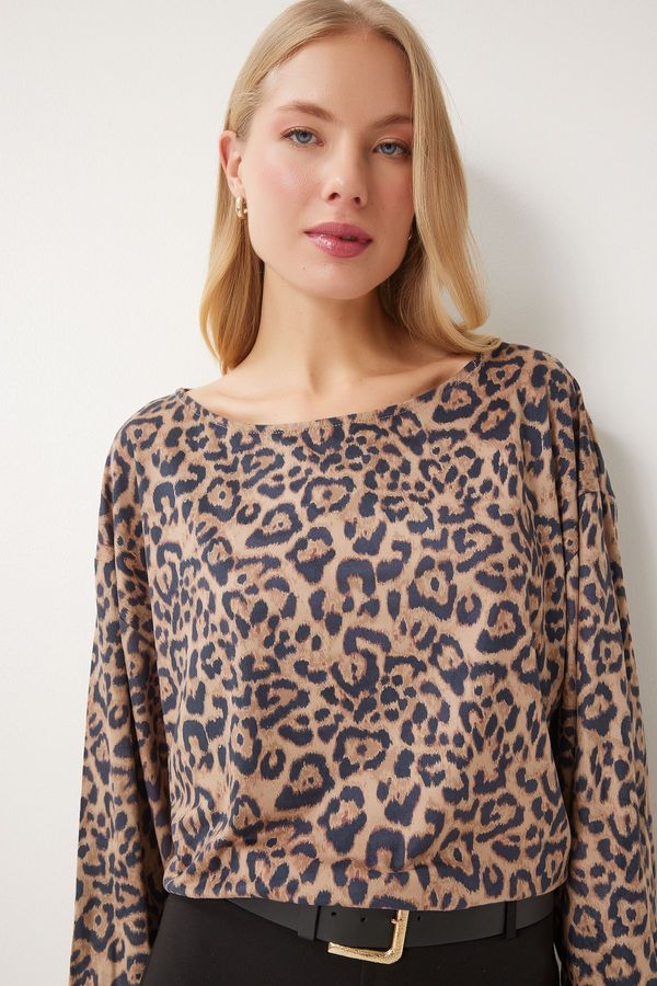 Happiness İstanbul Happiness İstanbul Women's Black Beige Leopard Patterned Blouse