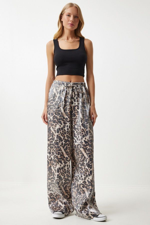 Happiness İstanbul Happiness İstanbul Women's Black Beige Leopard Patterned Palazzo Trousers