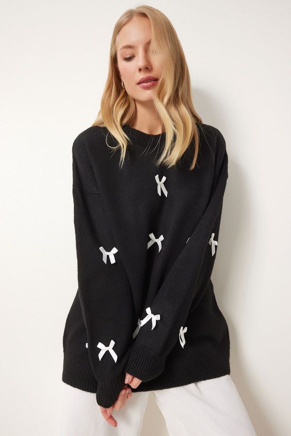 Happiness İstanbul Happiness İstanbul Women's Black Bow Knit Sweater