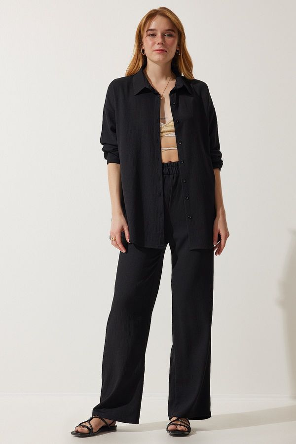 Happiness İstanbul Happiness İstanbul Women's Black Casual Knitted Shirt and Trousers Set