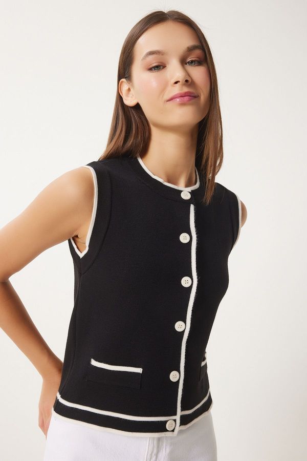 Happiness İstanbul Happiness İstanbul Women's Black Contrast Stripe Detailed Knitwear Vest