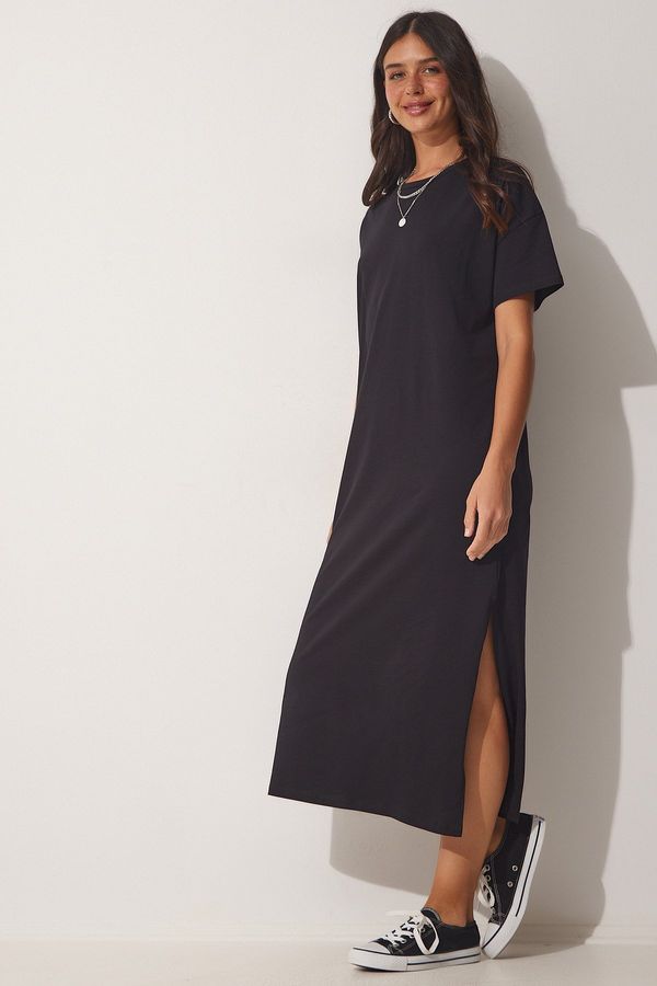 Happiness İstanbul Happiness İstanbul Women's Black Cotton Daily Combed Cotton Dress