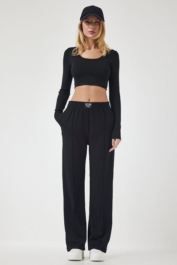 Happiness İstanbul Happiness İstanbul Women's Black Flexible Comfortable Woven Tracksuit Trousers