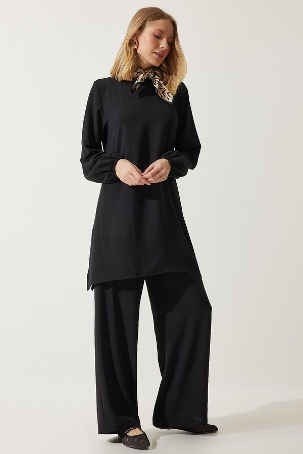 Happiness İstanbul Happiness İstanbul Women's Black Flowing Tunic Palazzo Knitted Set