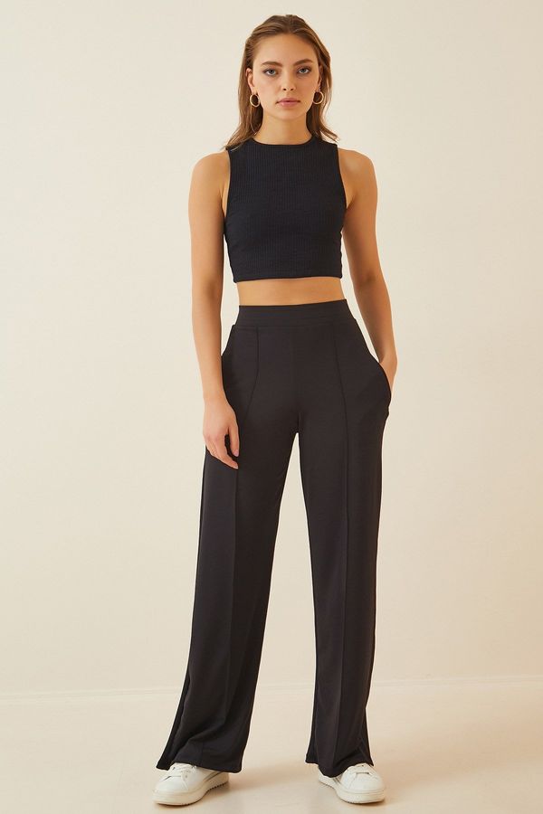 Happiness İstanbul Happiness İstanbul Women's Black High Waist Scuba Palazzo Trousers