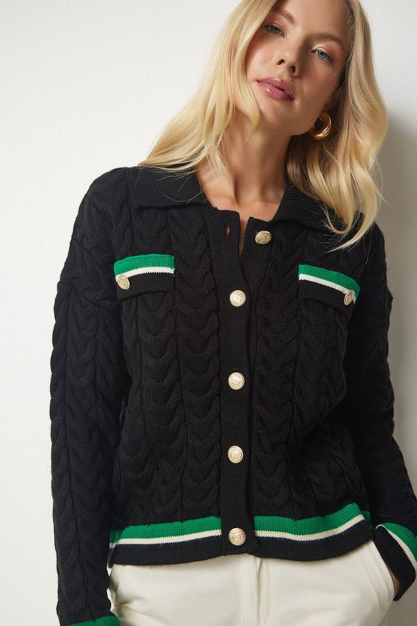 Happiness İstanbul Happiness İstanbul Women's Black Knit Patterned Knitwear Cardigan PF0009